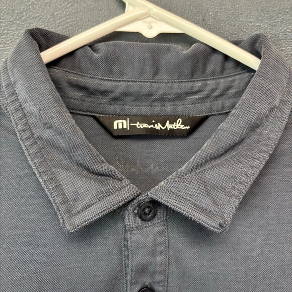 TravisMathew Polo Shirt LG Gray Textured Striped Pocket Golf Casual Performance - Picture 3 of 10